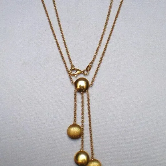 Vintage European Italy Solid 14K Yellow Gold 3 Pendants Lariat Necklace Chain